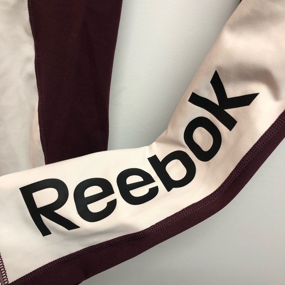 Reebok Women’s Legging Colorblock Burgundy Black White Drawstring Size M - Picture 5 of 6